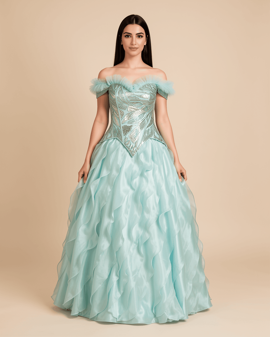 Lamora Tiffany Wavy-Layer Evening Gown — image 1
